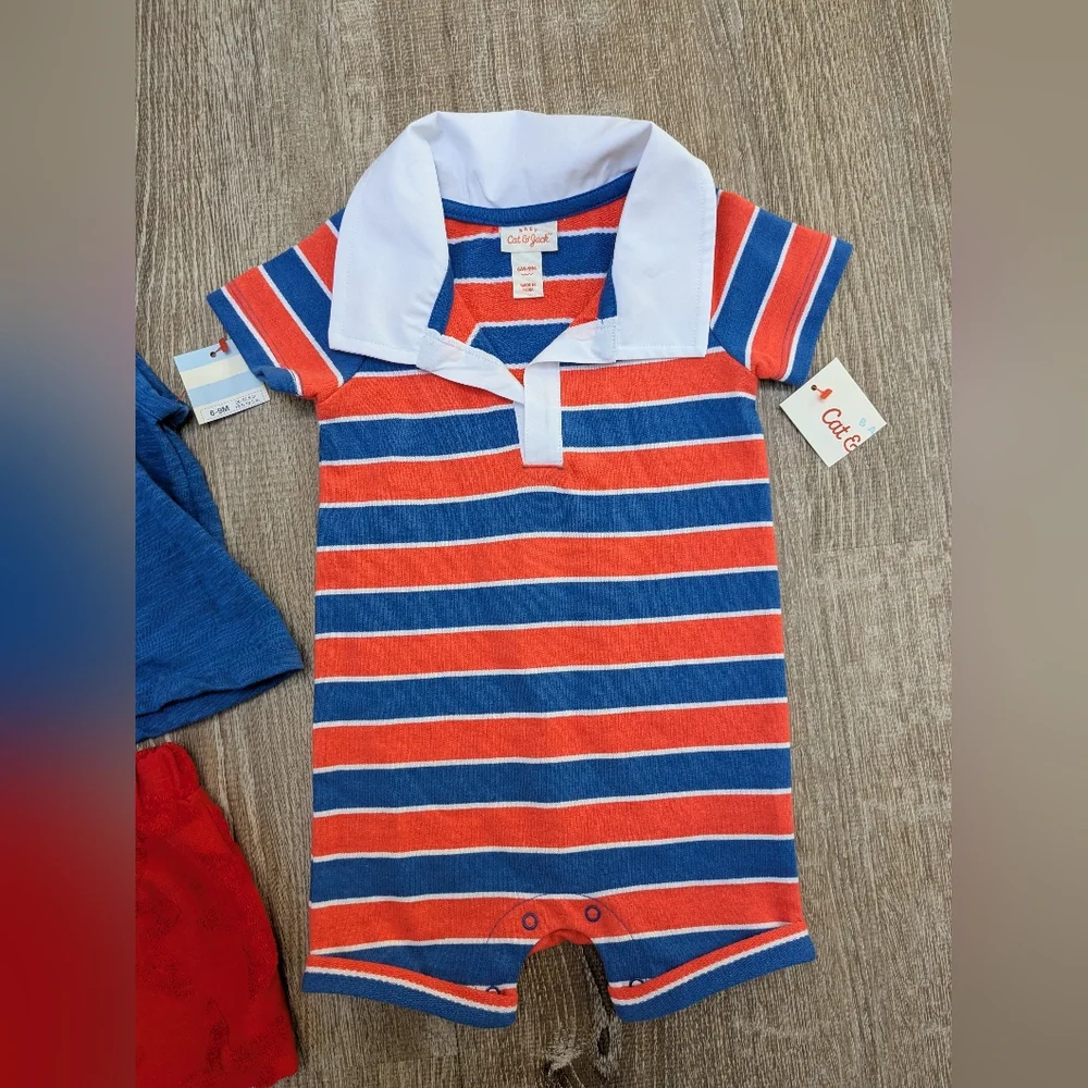 NWT Cat & Jack Red White & Blue Patriotic Stars Set of Outfits Size 6-9 Months